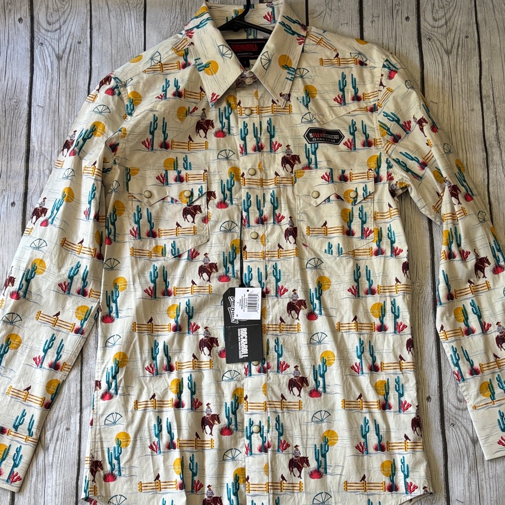 Rock and roll denim Cream Western Print Shirt dale bisby